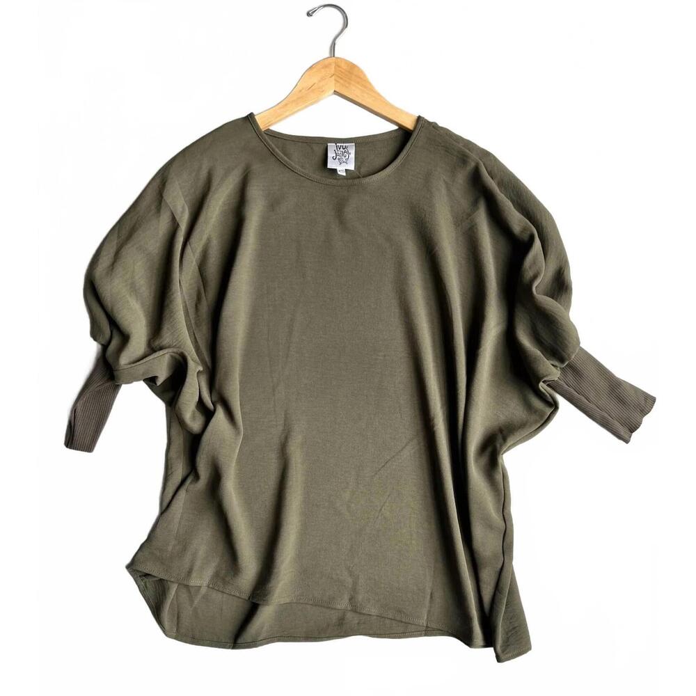 NEW IVY JANE women's dolman rib trim top in olive